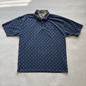 VTG Tommy Hilfiger Men XXL‎ Blue Polo Palm Island Tree Pattern Short Sleeve